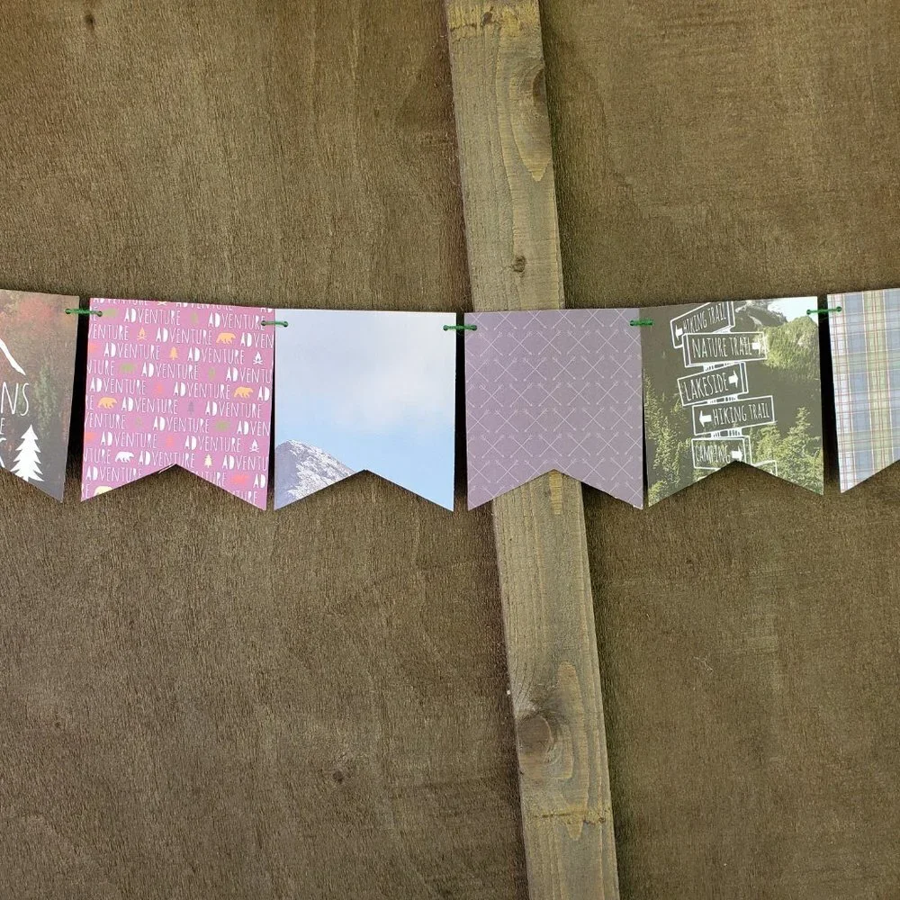 Mountain Banner Set | Camping Theme, Adventure Awaits Baby Shower Decorations